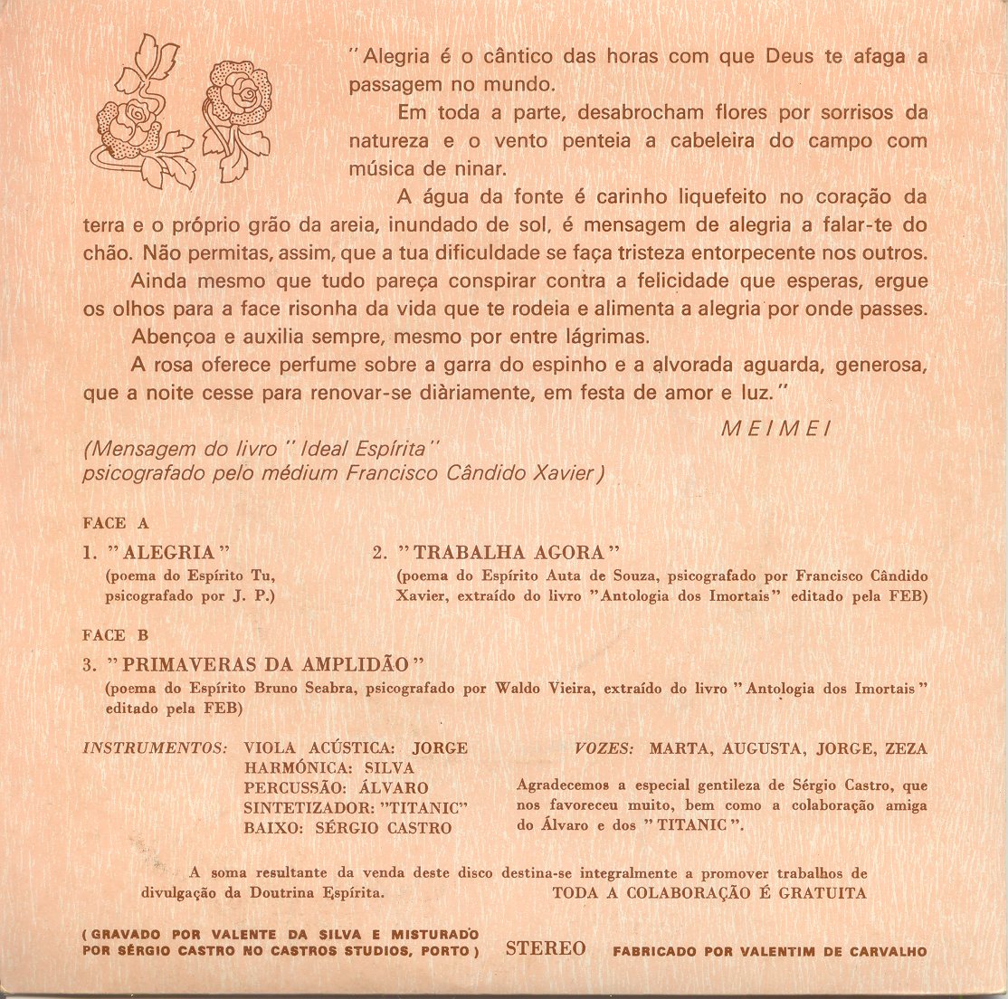 «Alegria» — Juventude Espírita Meimei, verso do disco
